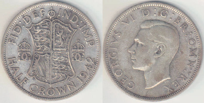 1942 Great Britain silver Half Crown A002878